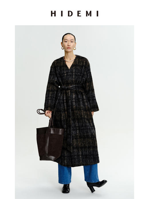 HIDEMI 色织马海毛花纱加厚款高克重极简廓形大衣/短外套 商品图8