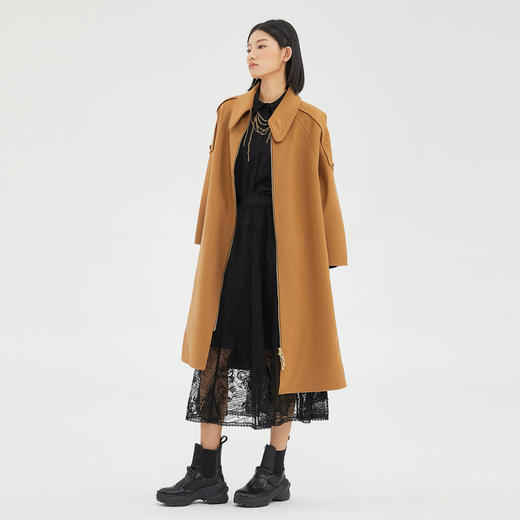 谜底2022冬季新品复古优雅长款宽松羊毛呢大衣外套女229MD6195 商品图3