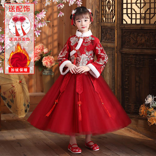 DY-9938汉服女童连衣裙套装秋冬新款女孩中国风唐装古装拜年服儿童裙 商品图5