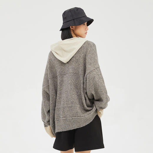 谜底2022冬季新品Oversize宽松落肩连帽套头针织衫女229MZ6203 商品图2