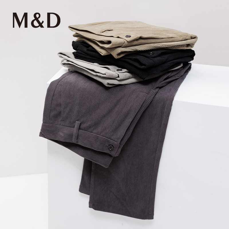 M&D/名盾秋冬新款休闲黑色工装中腰正装修身商务灯芯绒长裤男