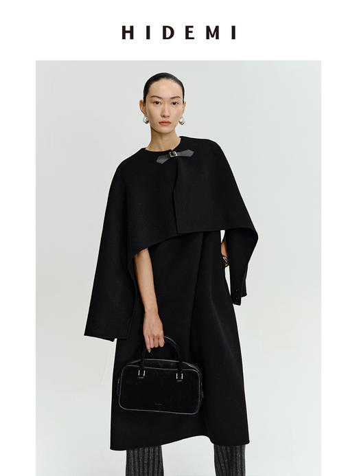 HIDEMI 美利奴羊毛廓形极简皮扣设计感斗篷/连衣裙两件套 商品图3