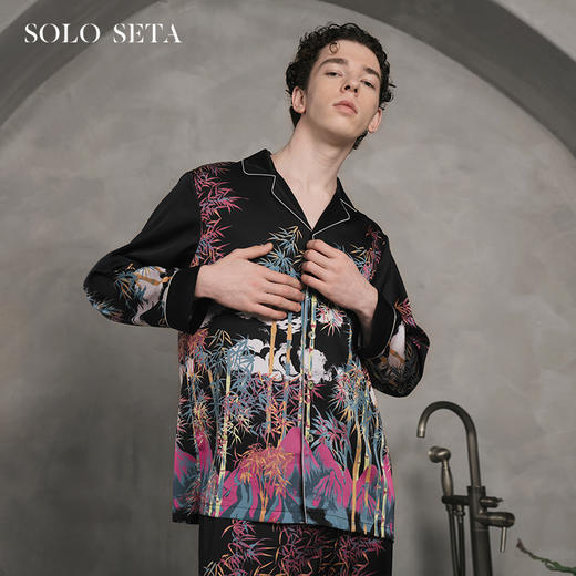 Solo seta22姆米男士真丝睡衣套装桑蚕丝家居服两件套丝绸可外穿 商品图0