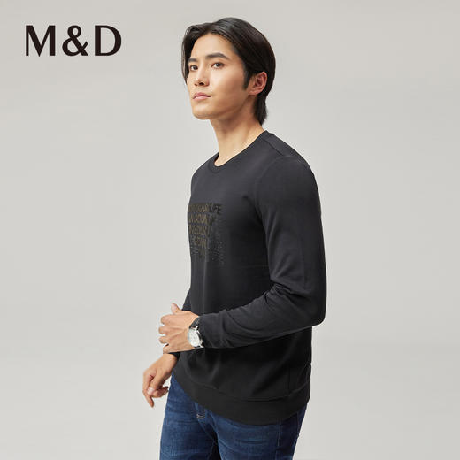 MD名盾商务男装春季新款休闲长袖卫衣T恤圆领纯色 商品图3