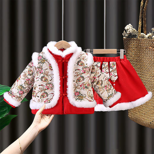 DY-9960汉服女童套装秋冬儿童中国风古装女宝宝周岁生日唐装拜年服裙 商品图3