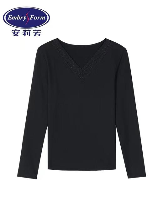 安莉芳秋冬新品蕾丝V领长袖暖衣上装女士修身打底棉毛衫ED00259 商品图0