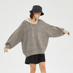 谜底2022冬季新品Oversize宽松落肩连帽套头针织衫女229MZ6203