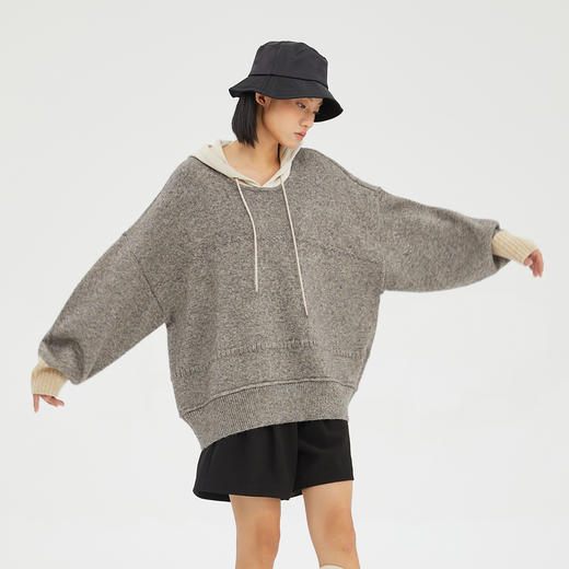 谜底2022冬季新品Oversize宽松落肩连帽套头针织衫女229MZ6203 商品图0