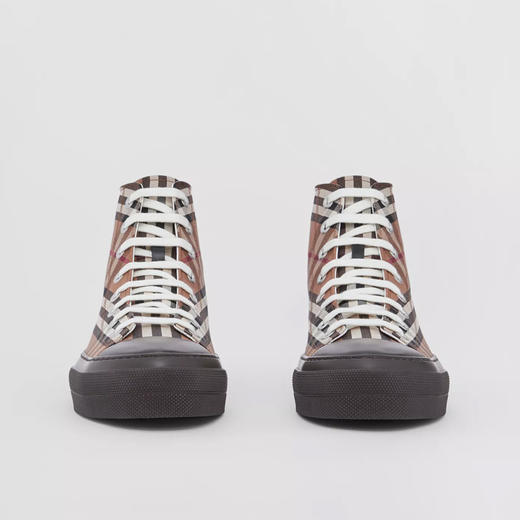 BURBERRY 博柏利 Vintage 格纹棉质高帮运动鞋 男士休闲鞋 桦木棕 8055661 A8894 商品图1