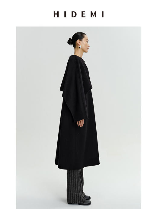 HIDEMI 美利奴羊毛廓形极简皮扣设计感斗篷/连衣裙两件套 商品图2
