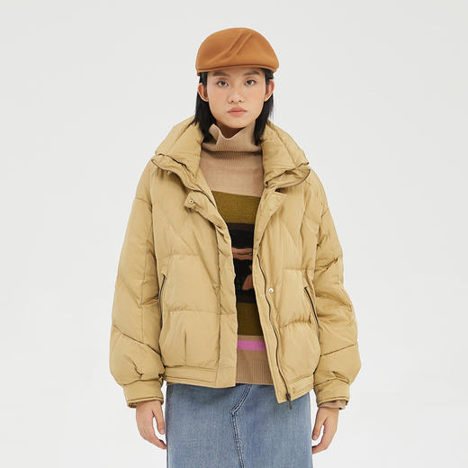 谜底2022冬新品复古时尚简约帅气立领合体短款羽绒服女229MY6187 商品图0