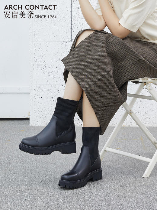 ARCHCONTACT2022年新款安启美奈舒适圆头拼接女靴 商品图3