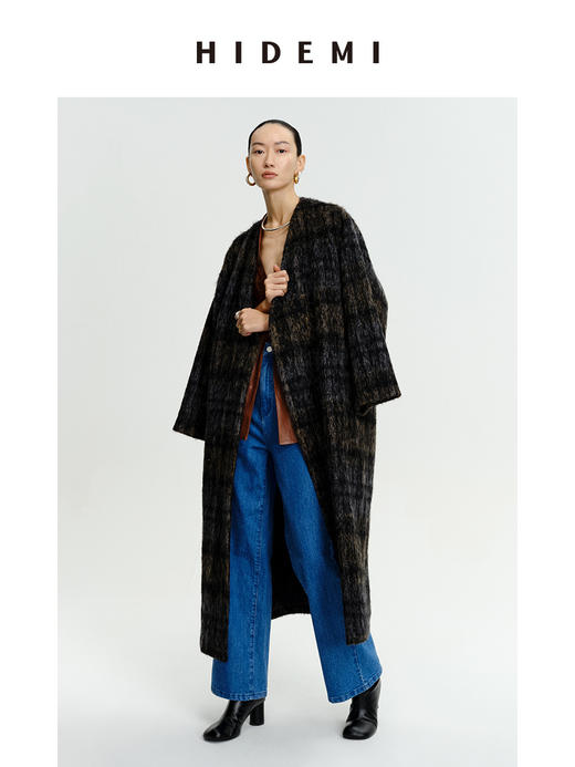 HIDEMI 色织马海毛花纱加厚款高克重极简廓形大衣/短外套 商品图5