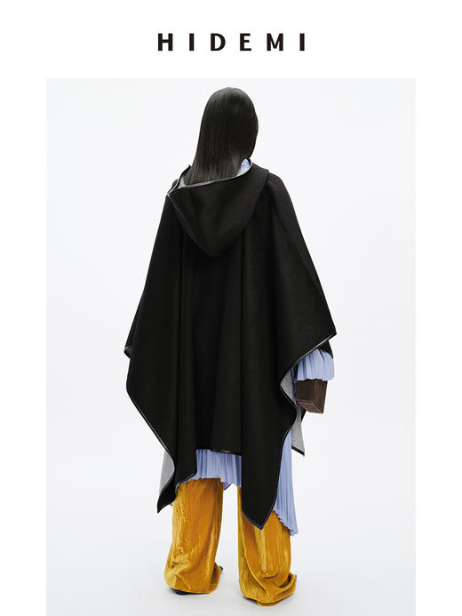 HIDEMI 水波双面双色羊毛拉链廓形大斗篷大衣 商品图7