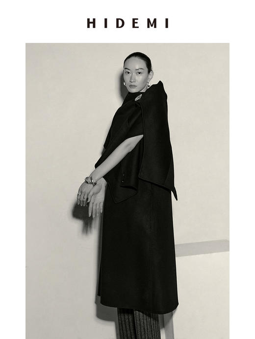 HIDEMI 美利奴羊毛廓形极简皮扣设计感斗篷/连衣裙两件套 商品图8
