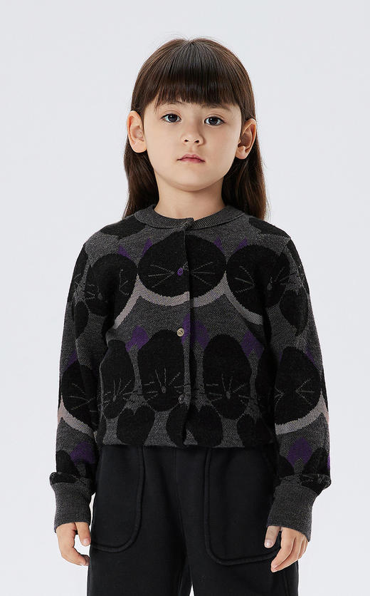 JNBY  22年冬款 长袖猫咪图案短款开襟毛衫  1M0310120 商品图3