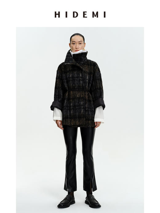 HIDEMI 色织马海毛花纱加厚款高克重极简廓形大衣/短外套 商品图10