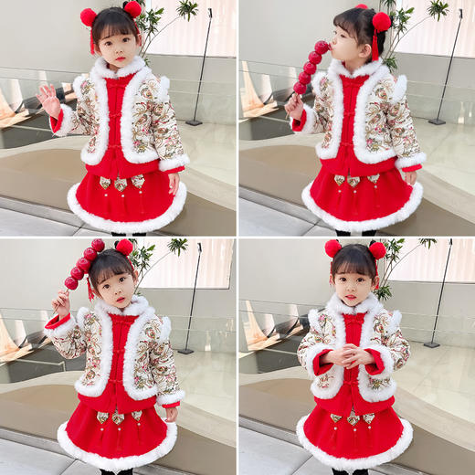 DY-9960汉服女童套装秋冬儿童中国风古装女宝宝周岁生日唐装拜年服裙 商品图1