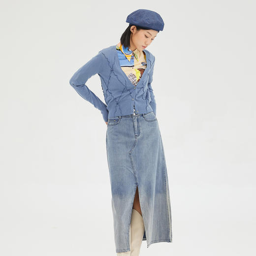 谜底2022冬季新品短款针织开衫女复古合体艺术卷边外套229MZ6201 商品图1