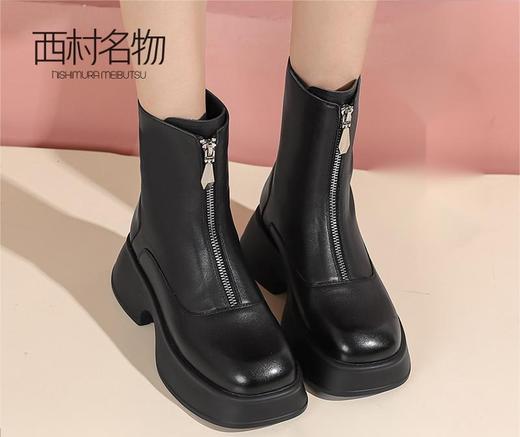 西村名物前拉链休闲靴女2022冬季靴子新款商场短靴厚底皮靴44991 商品图3