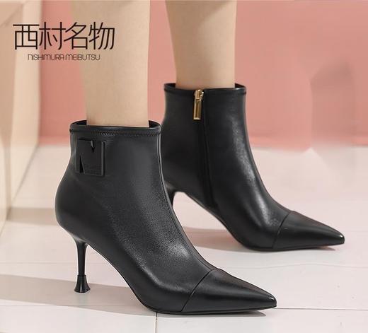 西村名物气质法式小短靴及踝靴尖头细跟2022初冬软羊皮女靴44921 商品图3