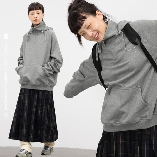 CryingCenter 双重领设计 加绒花灰色连帽立领卫衣 哭喊中心 商品图1