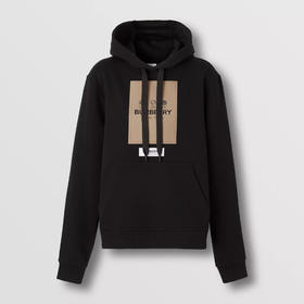 BURBERRY 博柏利 标签贴花棉质宽松连帽衫 女士卫衣 黑色 8057122 A1189