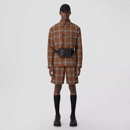 BURBERRY 博柏利 Vintage 格纹羊毛混纺外套式衬衫 男士外套 桦木棕 8057372 A8894 商品图3