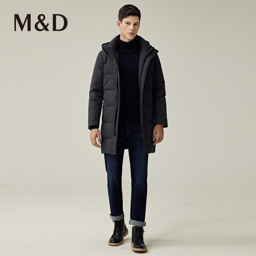 【菁英同款】名盾男士秋冬中长款连帽加厚保暖白鸭绒羽绒服25484 商品图2