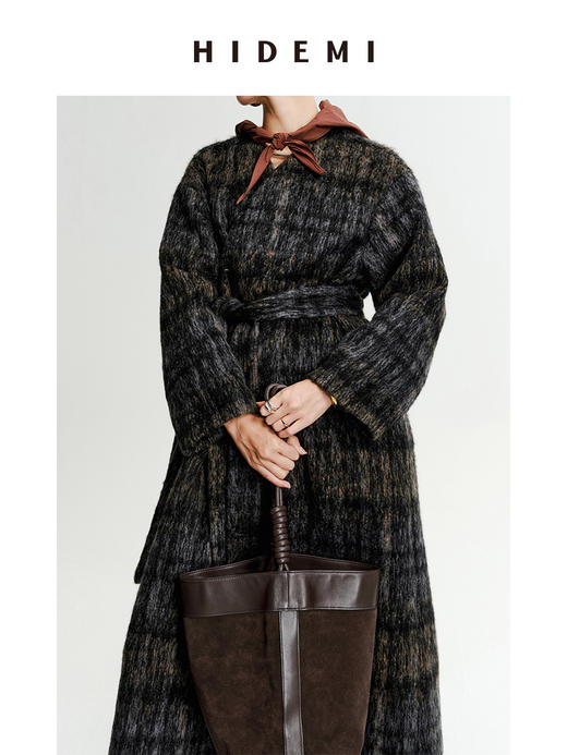 HIDEMI 色织马海毛花纱加厚款高克重极简廓形大衣/短外套 商品图9