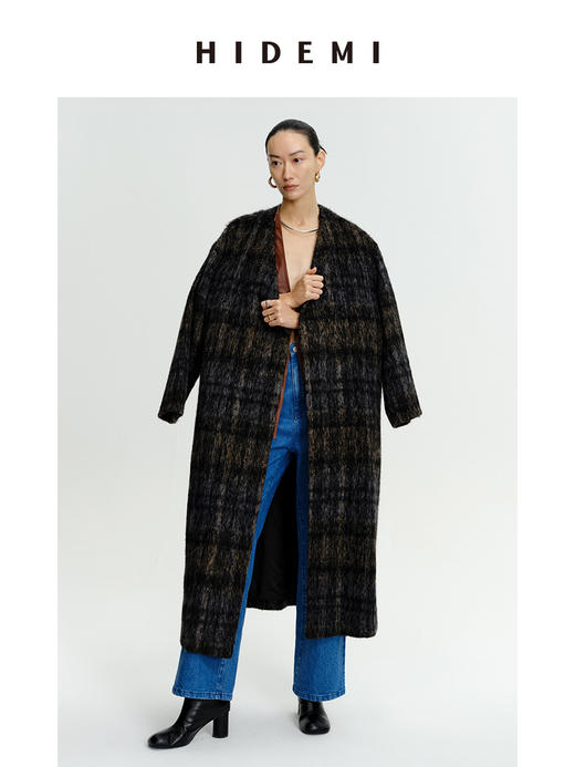 HIDEMI 色织马海毛花纱加厚款高克重极简廓形大衣/短外套 商品图4