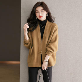 时尚慵懒风宽松显瘦复古盘扣百搭时尚开衫CC-22-3608