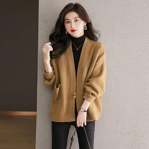 时尚慵懒风宽松显瘦复古盘扣百搭时尚开衫CC-22-3608 商品图0