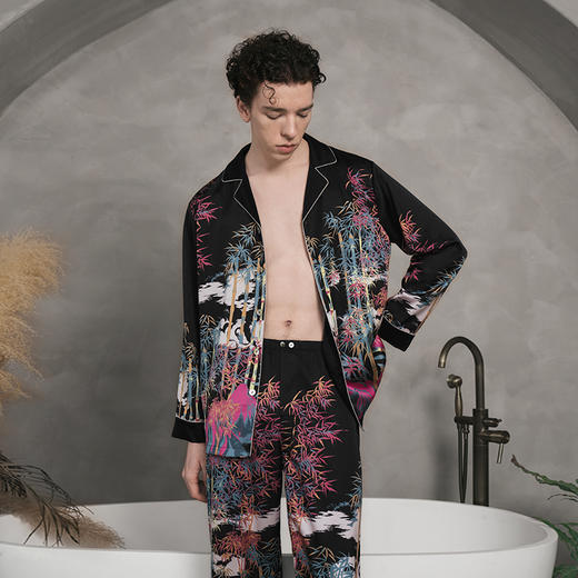 Solo seta22姆米男士真丝睡衣套装桑蚕丝家居服两件套丝绸可外穿 商品图1