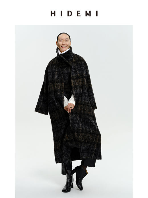 HIDEMI 色织马海毛花纱加厚款高克重极简廓形大衣/短外套 商品图2