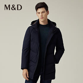M&D/名盾商务男装22秋冬新品中长款连帽加厚轻便白鸭绒羽绒服外套