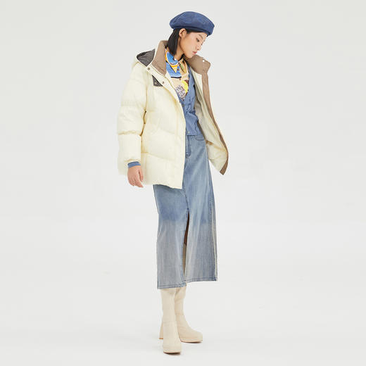 谜底2022冬季新品休闲时尚连帽面包服宽松中长羽绒服女229MY6184 商品图2