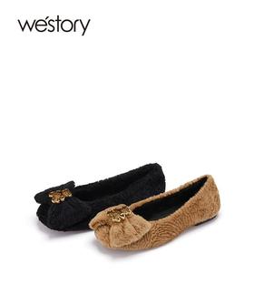 westory22年秋冬新款平底浅口平底单鞋毛毛鞋加绒保暖鞋子女72911