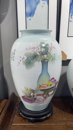 【鸟语花香，益寿延年】影青雕刻双面开膛花鸟瓶