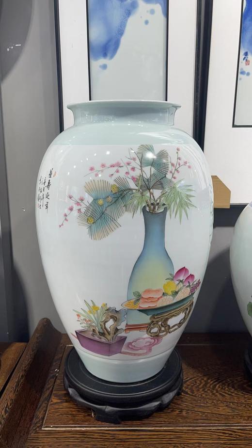 【鸟语花香，益寿延年】影青雕刻双面开膛花鸟瓶 商品图0