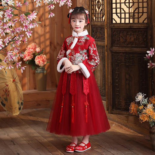 DY-9938汉服女童连衣裙套装秋冬新款女孩中国风唐装古装拜年服儿童裙 商品图3