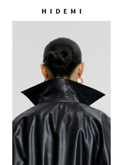 HIDEMI 黑白拼接极简之感长款环保皮风衣皮衣 商品图12