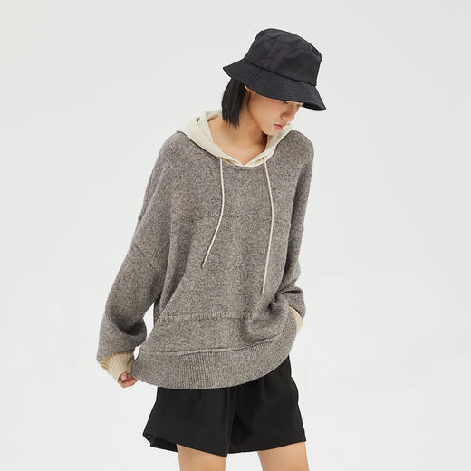 谜底2022冬季新品Oversize宽松落肩连帽套头针织衫女229MZ6203 商品图1
