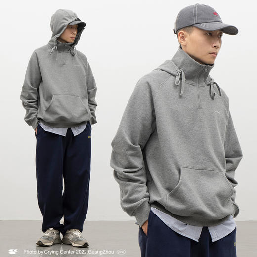 CryingCenter 双重领设计 加绒花灰色连帽立领卫衣 哭喊中心 商品图0