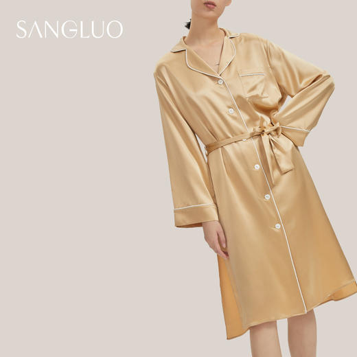 SANGLUO桑罗桑蚕丝睡衣睡袍纯色简约舒适家居服晨袍女 商品图4