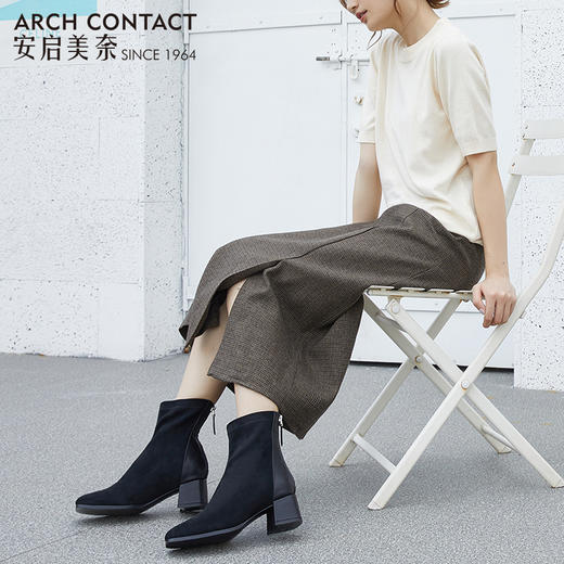 ARCHCONTACT安启美奈新款柔软粗跟方头女靴 商品图3
