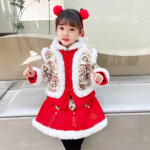 DY-9960汉服女童套装秋冬儿童中国风古装女宝宝周岁生日唐装拜年服裙 商品图0