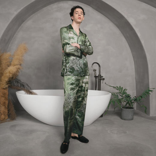 Solo seta22姆米男士真丝睡衣套装长袖桑蚕丝家居服丝绸可外穿秋冬 商品图2