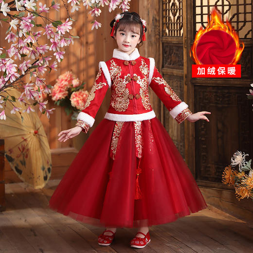 DY-9922汉服女童裙套装秋冬加绒中国风唐装拜年服女孩演出儿童连衣裙 商品图5
