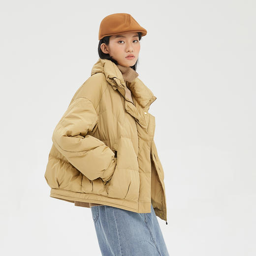 谜底2022冬新品复古时尚简约帅气立领合体短款羽绒服女229MY6187 商品图1
